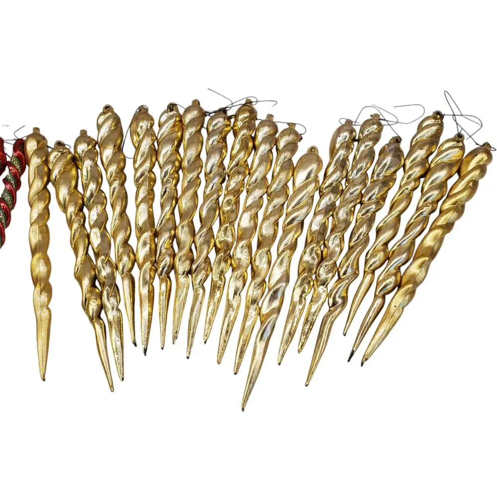 Vintage Spiral Icicle Ornaments 5 Inch Red Gold Tinsel Icicle Christmas Decor